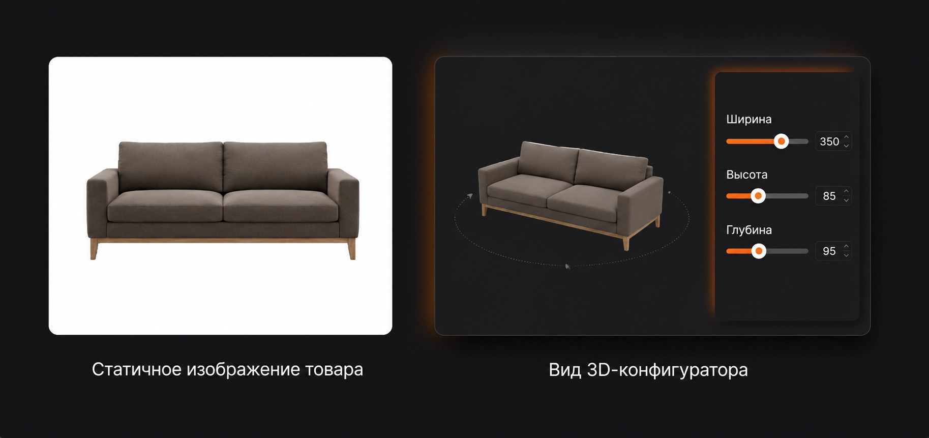 Статичное изображение продукта против интерактивного 3D-вьюера конфигуратора с управлением размерами